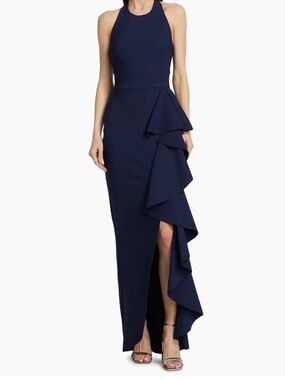Chiara Boni La Petite Robe Thomas Ruffled Halter Gown Navy Blue Notte
